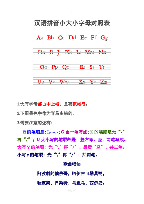 汉语拼音大小写字母对照表