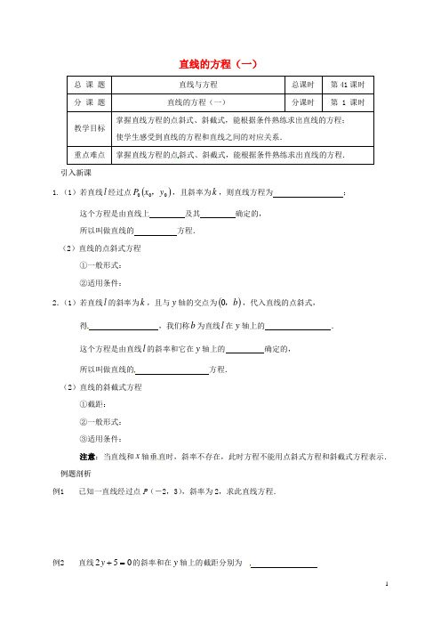 高中数学第三章直线与方程3.2直线的方程1导学案无答案新人教A版