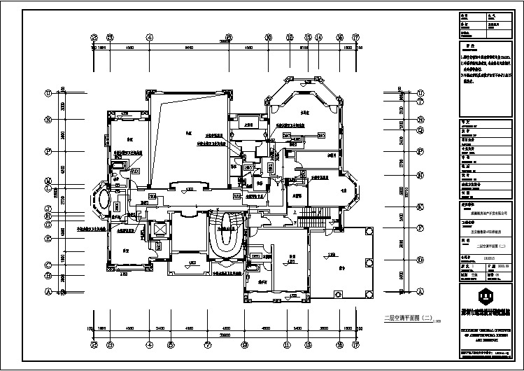 别墅建筑CAD施工图：二层空调平面图(二)