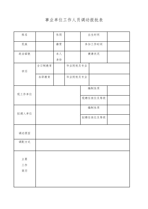 推荐-事业单位工作人员调动报批表 精品