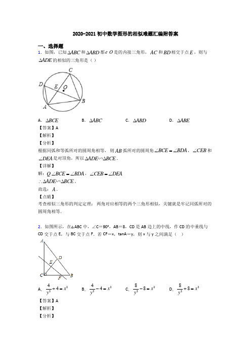 2020-2021初中数学图形的相似难题汇编附答案