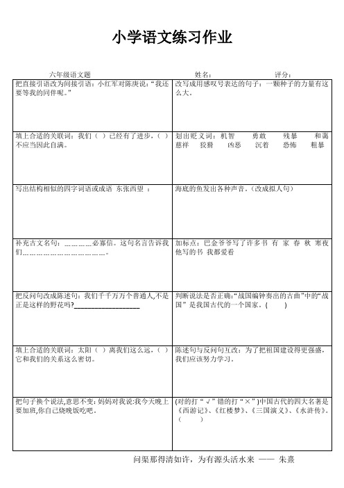 小学六年级语文课堂延伸练习IV (9)