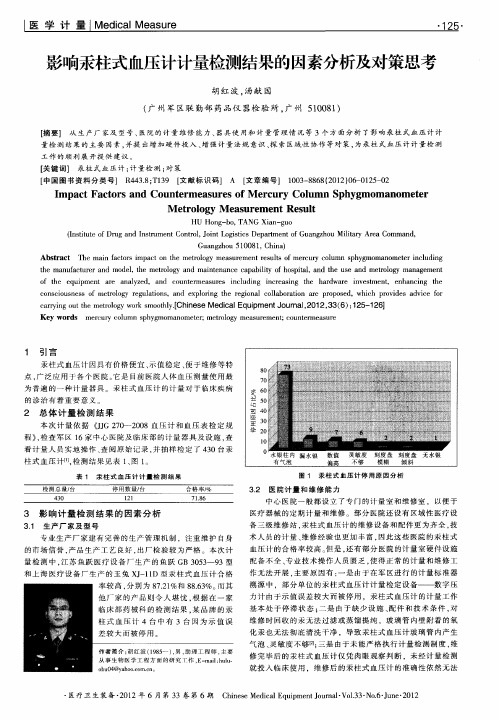 影响汞柱式血压计计量检测结果的因素分析及对策思考