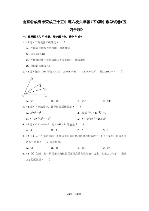 山东省威海市荣成三十五中等六校六年级(下)期中数学试卷(五四学制)