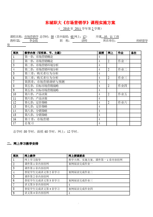 [经济学]市场营销学教学进度表