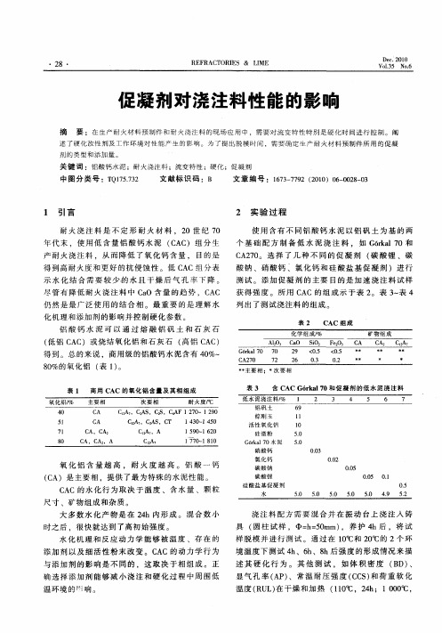 促凝剂对浇注料性能的影响