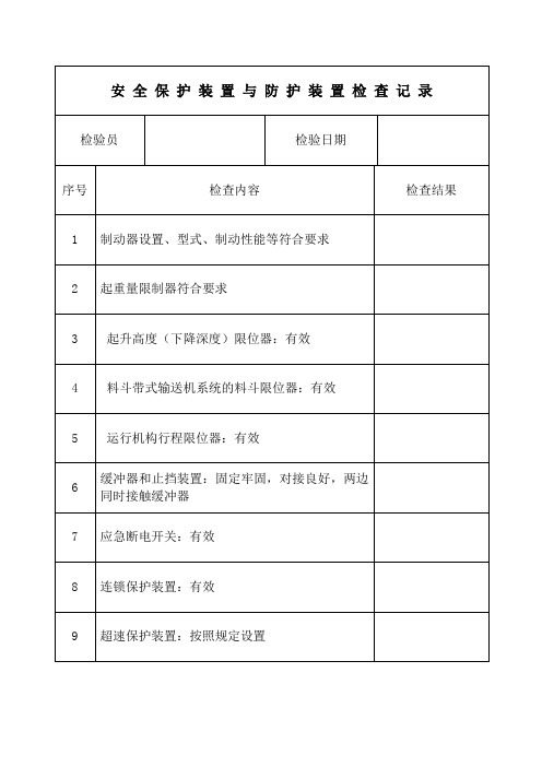 安 全 保 护 装 置 与 防 护 装 置 检 查 记 录