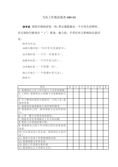 马氏工作倦怠通用量表2(22题)