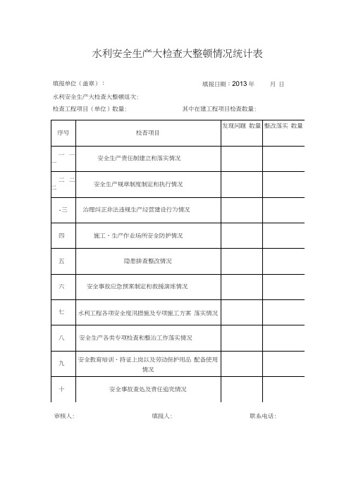 水利安全生产大检查大整顿情况统计表