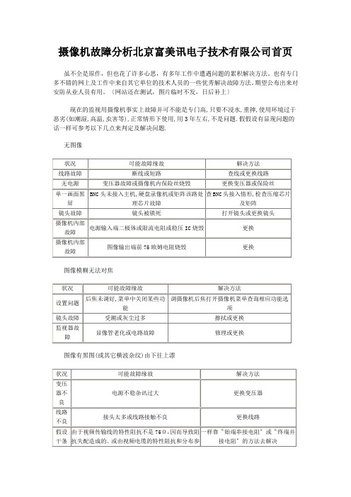 摄像机故障分析北京富美讯电子技术有限公司首页