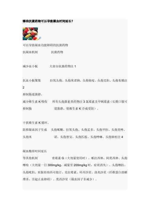 哪些抗菌药物可以导致凝血时间延长？