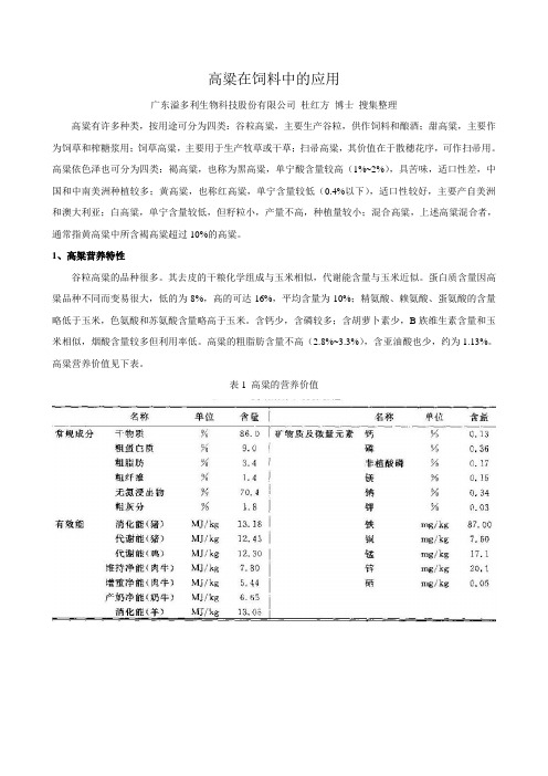 高粱在饲料中的应用