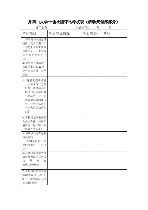 社团量化评比考核表