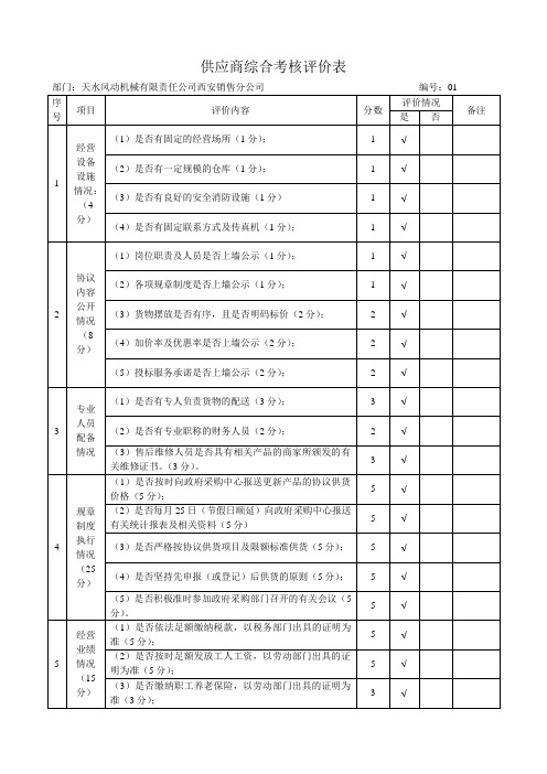 供应商综合考核评价表