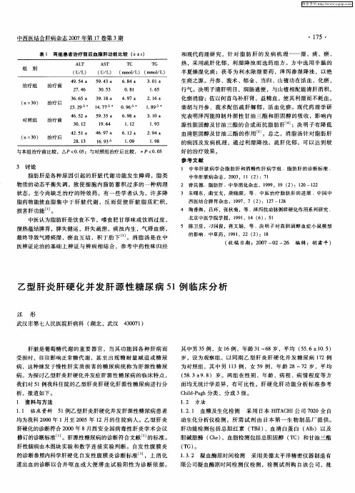 乙型肝炎肝硬化并发肝源性糖尿病51例临床分析