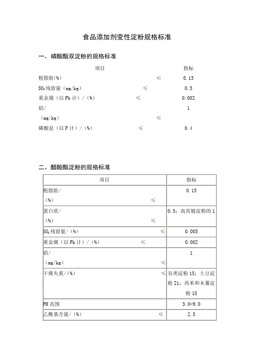 食品添加剂变性淀粉规格标准