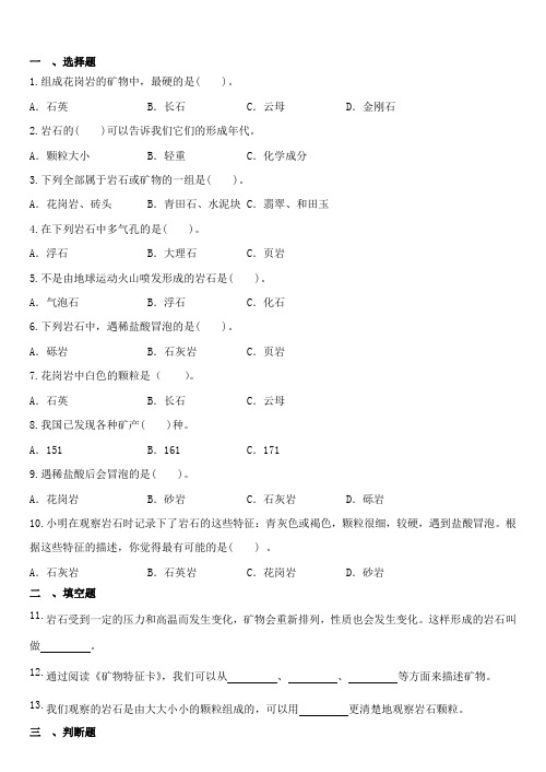 岩石的组成(练习)四年级下册科学教科版