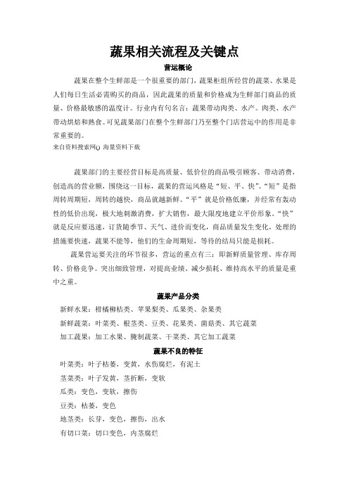 超市连锁商超生鲜部蔬果相关流程及关键点