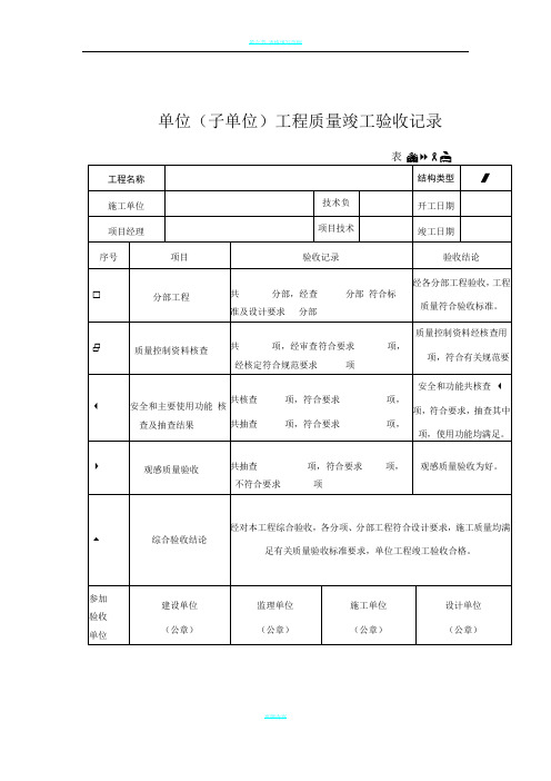 单位(子单位)工程质量竣工验收记录