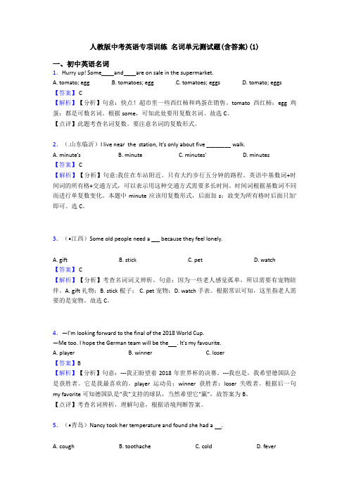 人教版中考英语专项训练 名词单元测试题(含答案)(1)
