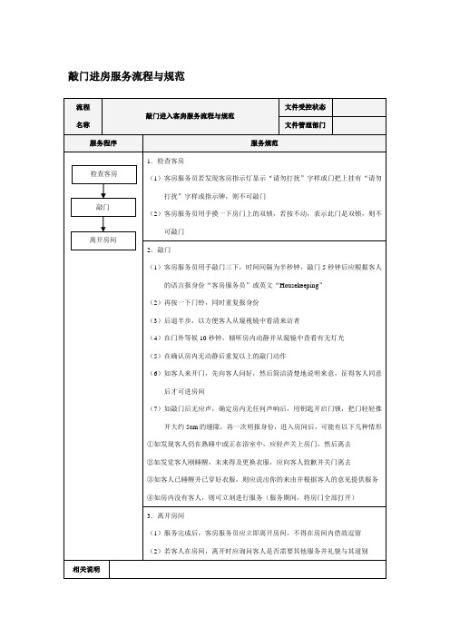 敲门进房服务流程与规范