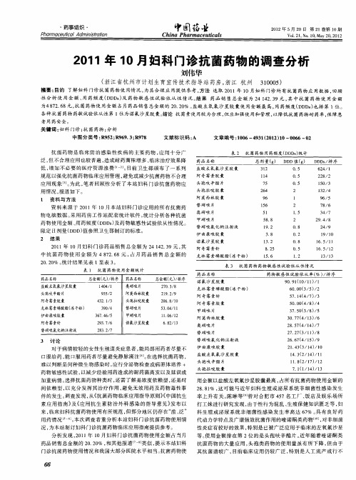 2011年10月妇科门诊抗菌药物的调查分析