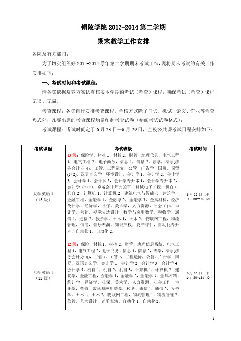 铜陵学院13-14-2期末工作安排