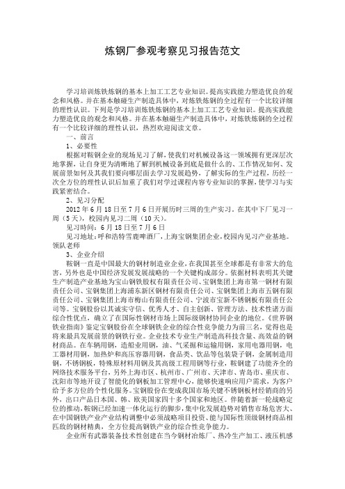 炼钢厂参观考察见习报告范文