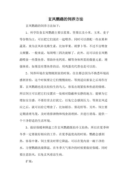 玄凤鹦鹉的饲养方法