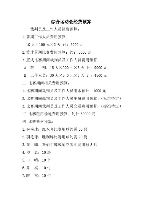 职工运动会经费预算