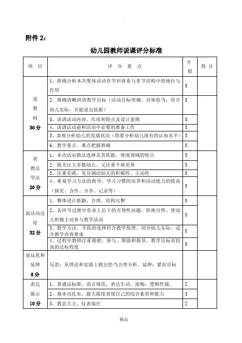 幼儿园说课评分标准