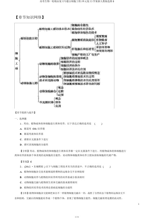 高考生物一轮精品复习专题2细胞工程(单元复习)学案新人教版选修3