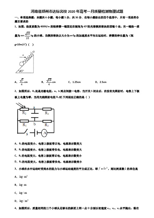 河南省郑州市达标名校2020年高考一月质量检测物理试题含解析