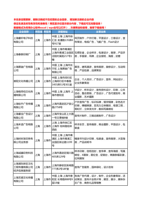 新版上海市宣传设计工商企业公司商家名录名单联系方式大全316家