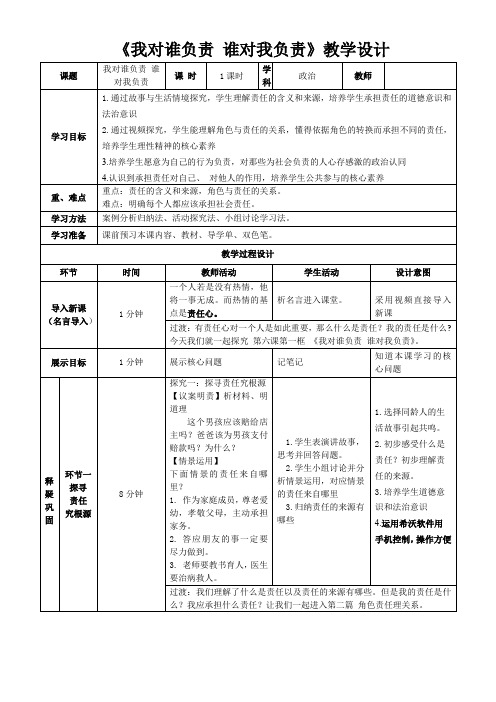 第六课第一框《我对谁负责 谁对我负责》教学设计