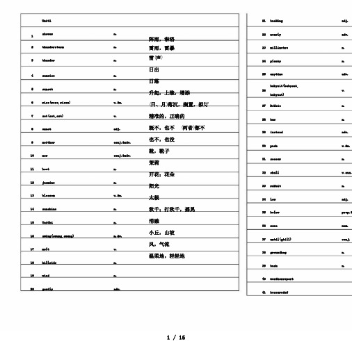 冀教版本初中八年级学习教学下册的英语单词、短语打印版本