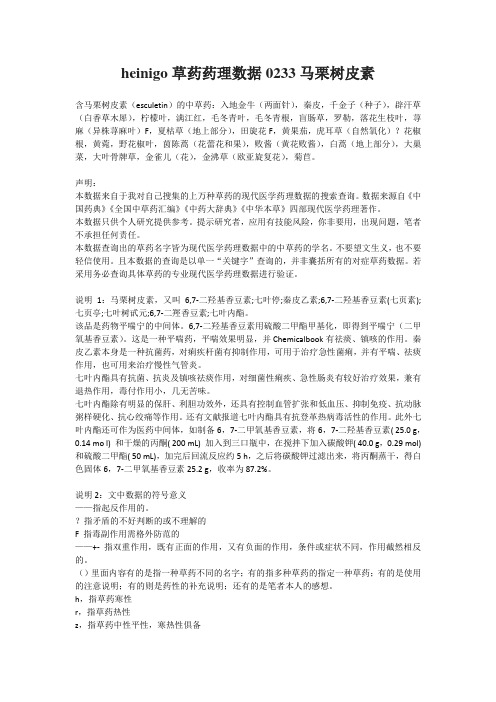 heinigo草药药理数据0233马栗树皮素