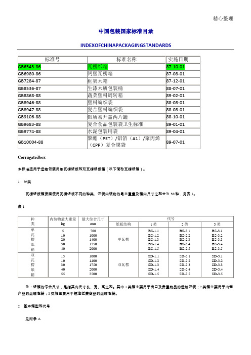 纸箱包装国家标准目录GB