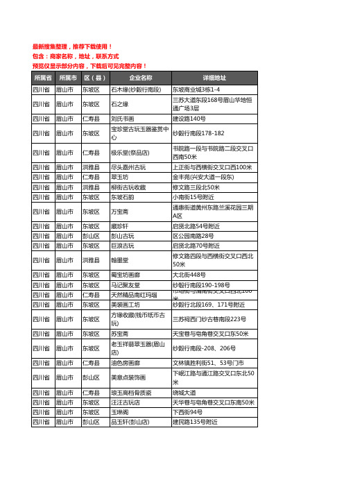 新版四川省眉山市古玩企业公司商家户名录单联系方式地址大全55家