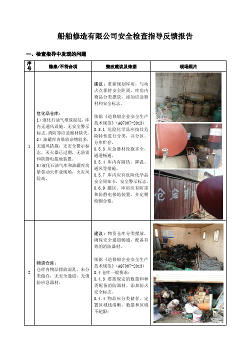 船舶修造有限公司安全检查指导反馈报告