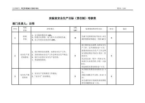实验室安全生产考核表