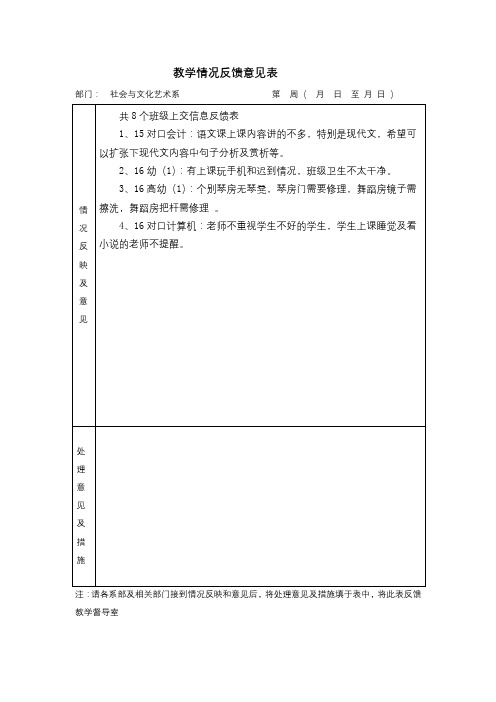 教学情况反馈意见表【模板】