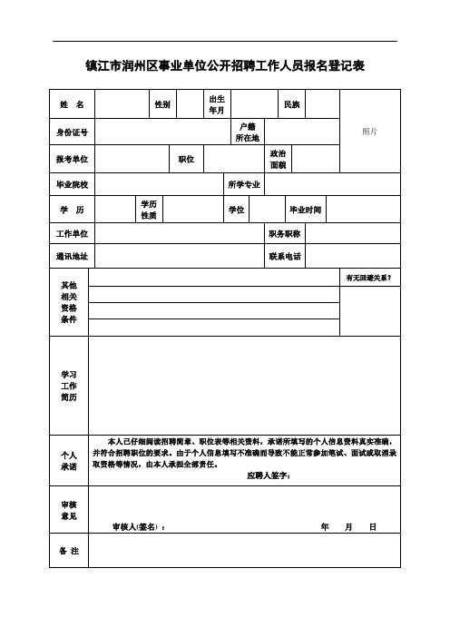 镇江市润州区事业单位公开招聘工作人员报名登记表