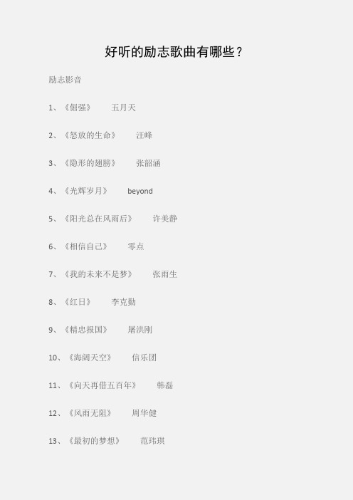 (励志影音)好听的励志歌曲有哪些？
