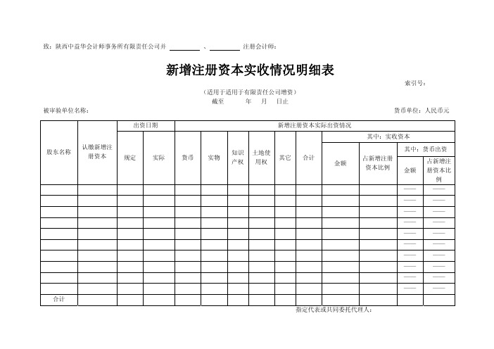新增注册资本实收情况明细表及变更