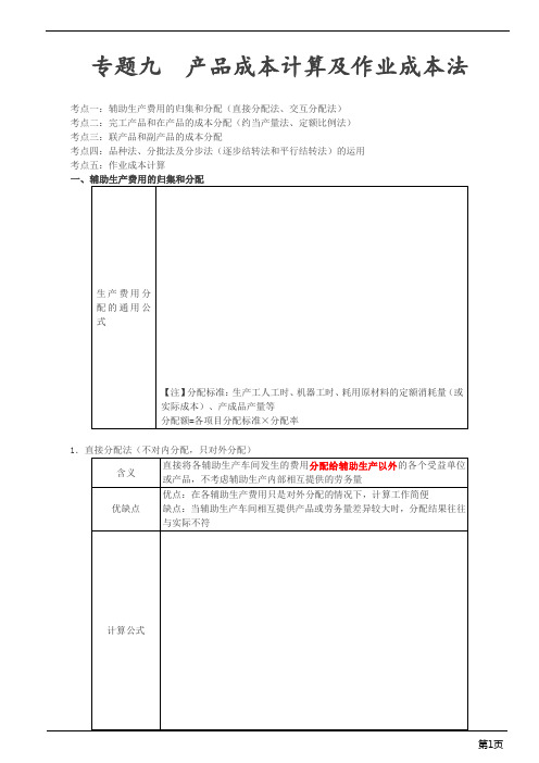 注册会计师-财务成本管理习题-产品成本计算及作业成本法