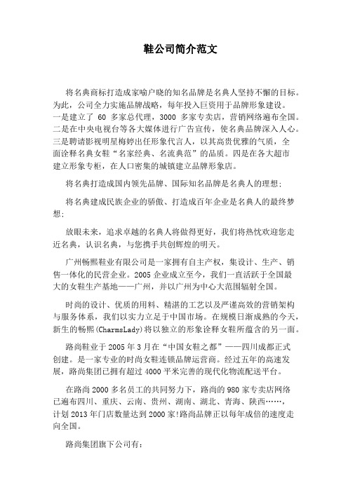 鞋公司简介范文