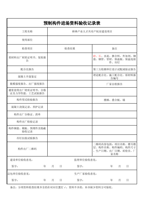 预制构件进场资料检查记录表