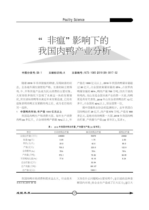 “非瘟”影响下的我国肉鸭产业分析