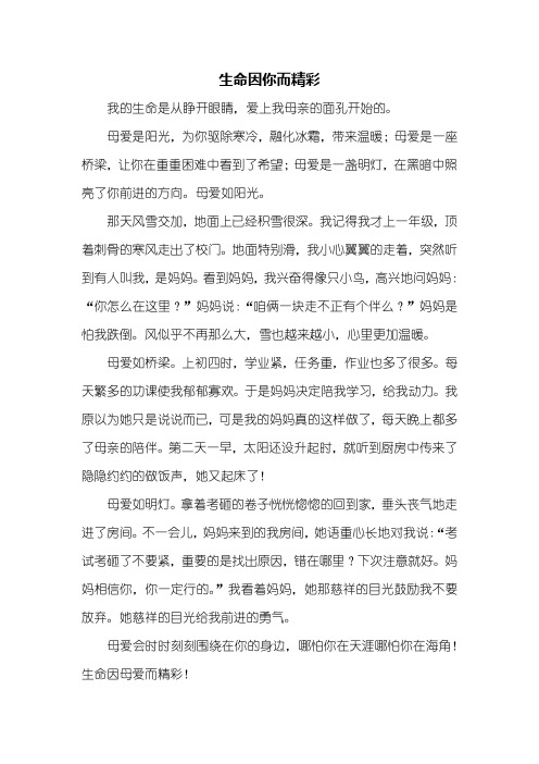 初二作文：生命因你而精彩作文600字